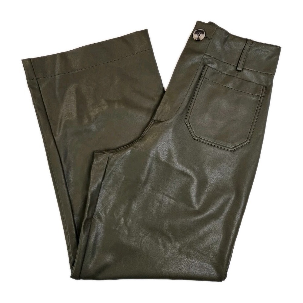 Maeve Anthropologie Colette Faux Leather Cropped Wide Leg Pants Size 25 Green